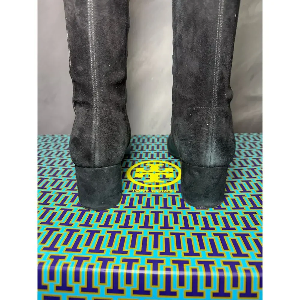 Tory Burch GIGI 55mm Tall Boots Calf Leather Stretch Suede Black Gold Size 8